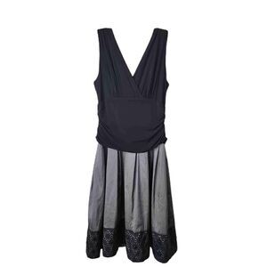 S.L Fashions Black Gray Two Tone V Neck Sleeveless Pleated Skirt Cocktail Dress